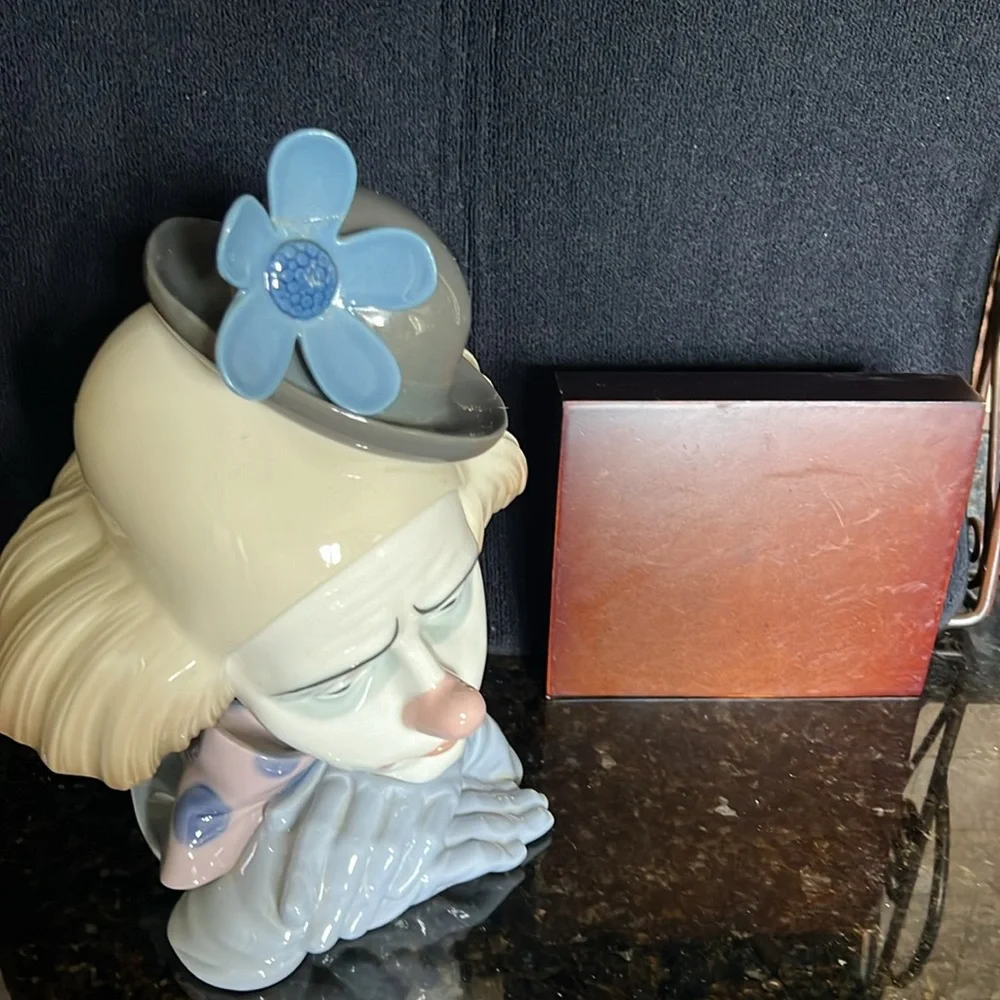 Vintage 1980’s Lladro pensive Clown bust #5130 with wood base and original box - Picture 17 of 17